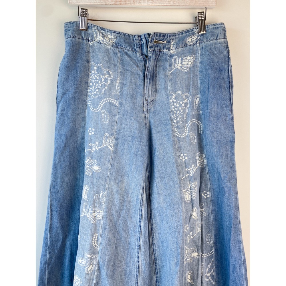 Free People We The Free Luna Extreme Flare Pants 27‎ Blue Patchwork Denim Hippie - Picture 3 of 14